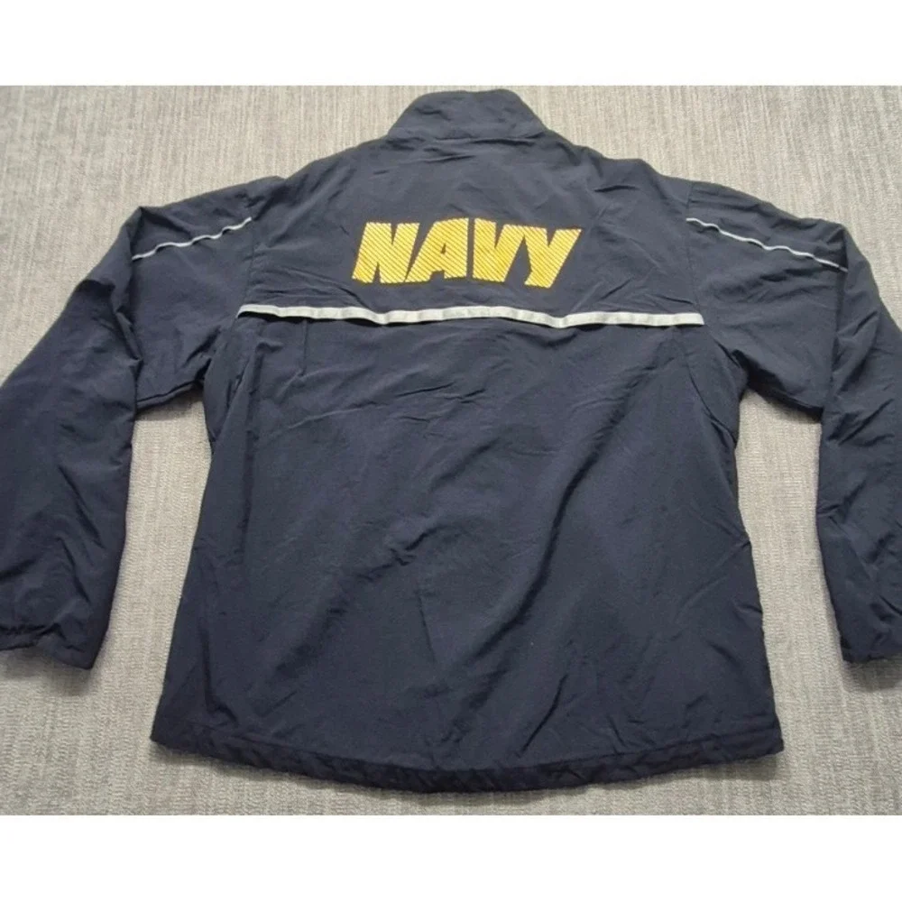 US Navy Running Jacket blue zip reflective windbreaker Med. USA water resistance